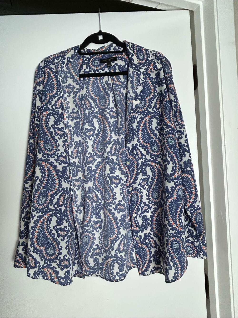 Banana Republic Blue & White Paisley Open-Front Blazer
